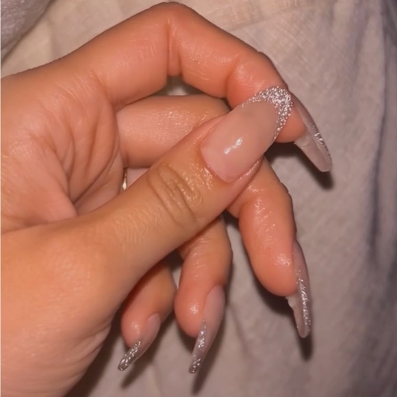 Handmade custom Reflective Glitter French Tips Press Ons - Picture 2 of 3